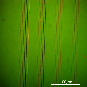 Lines written in AZ6612 positive photoresist with varying doses